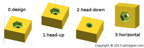 Hex Nut Capture Socket Rotation Options For 3D Printing