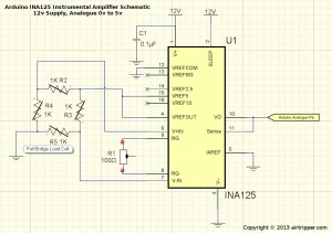 Arduino INA125 Instrumental Amplifier Schematic